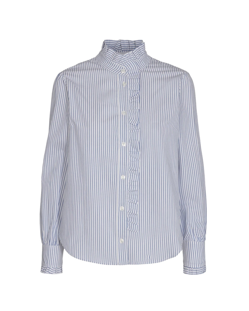 Pieszak Nadja frill shirt, white / blue stripe